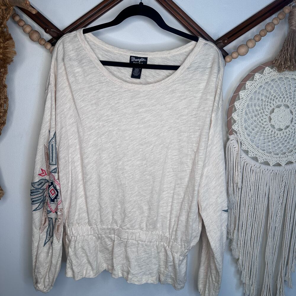 Wrangler Retro Gathered Waist Geometric Embroidered Long Sleeve Top